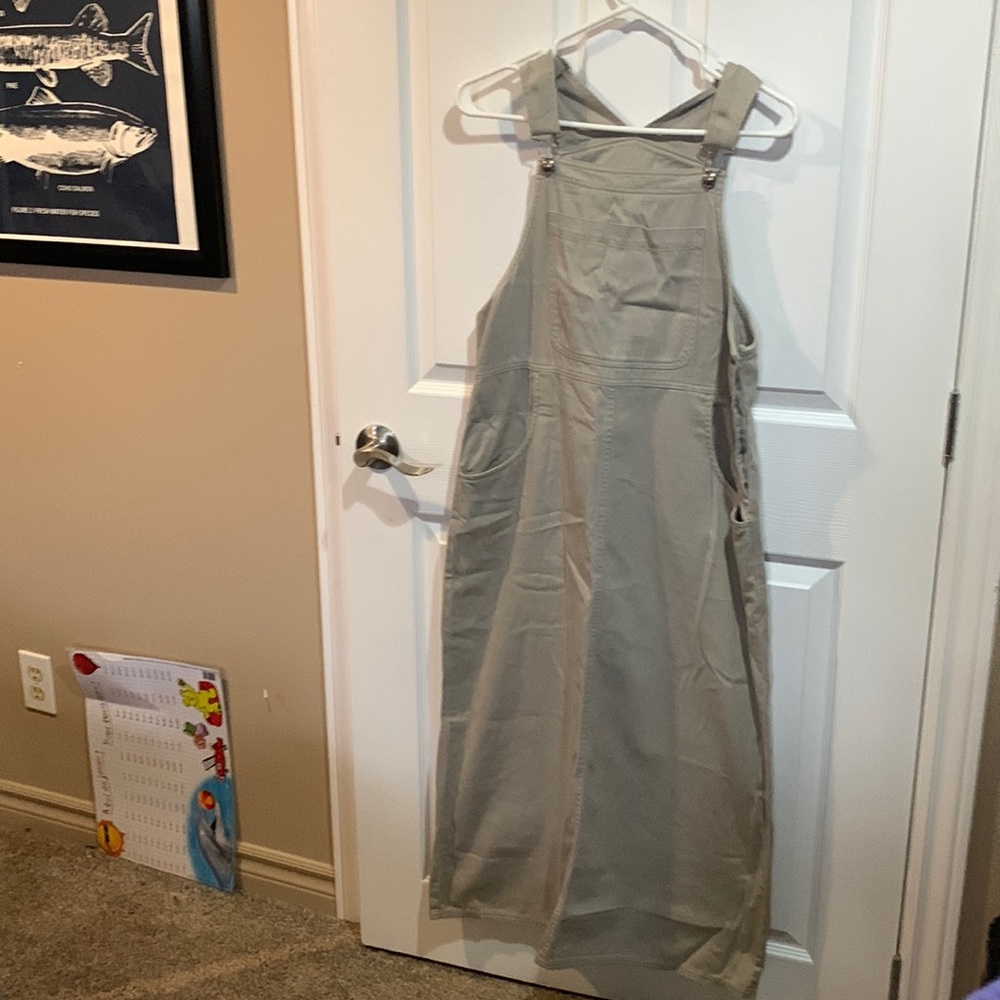 Woolrich khaki overall long dress  cottagecore 100% cotton - Picture 2 of 8
